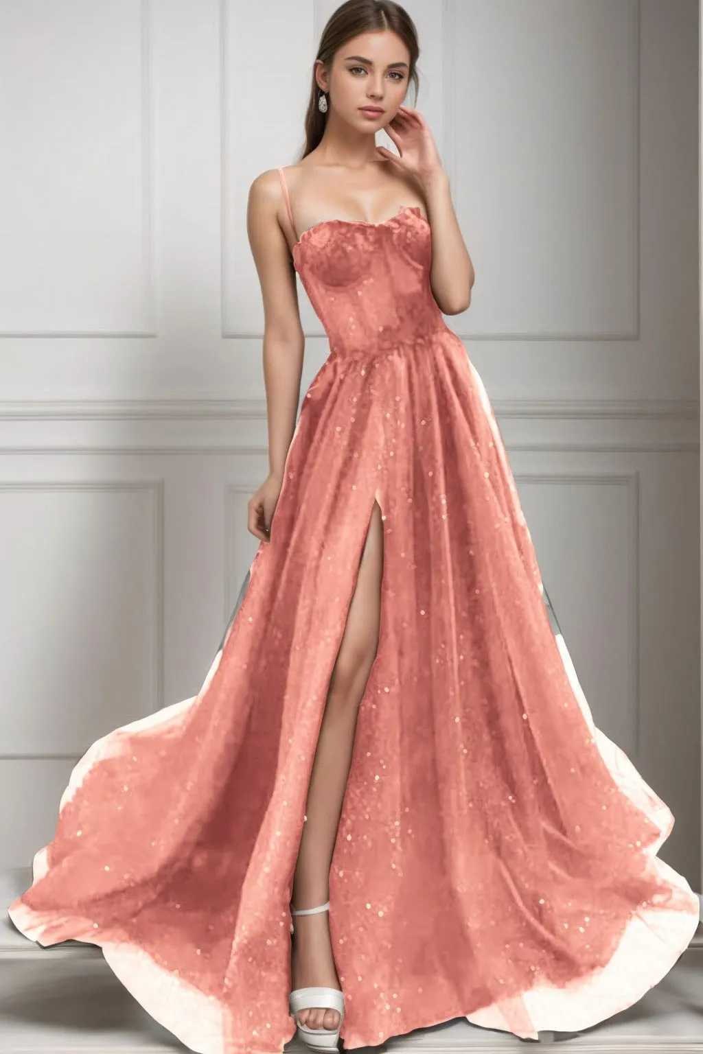 A-Line Sweep-Brush Train Tulle Prom Dress CS0439 sold by Cocomelody product image thumbnail 5