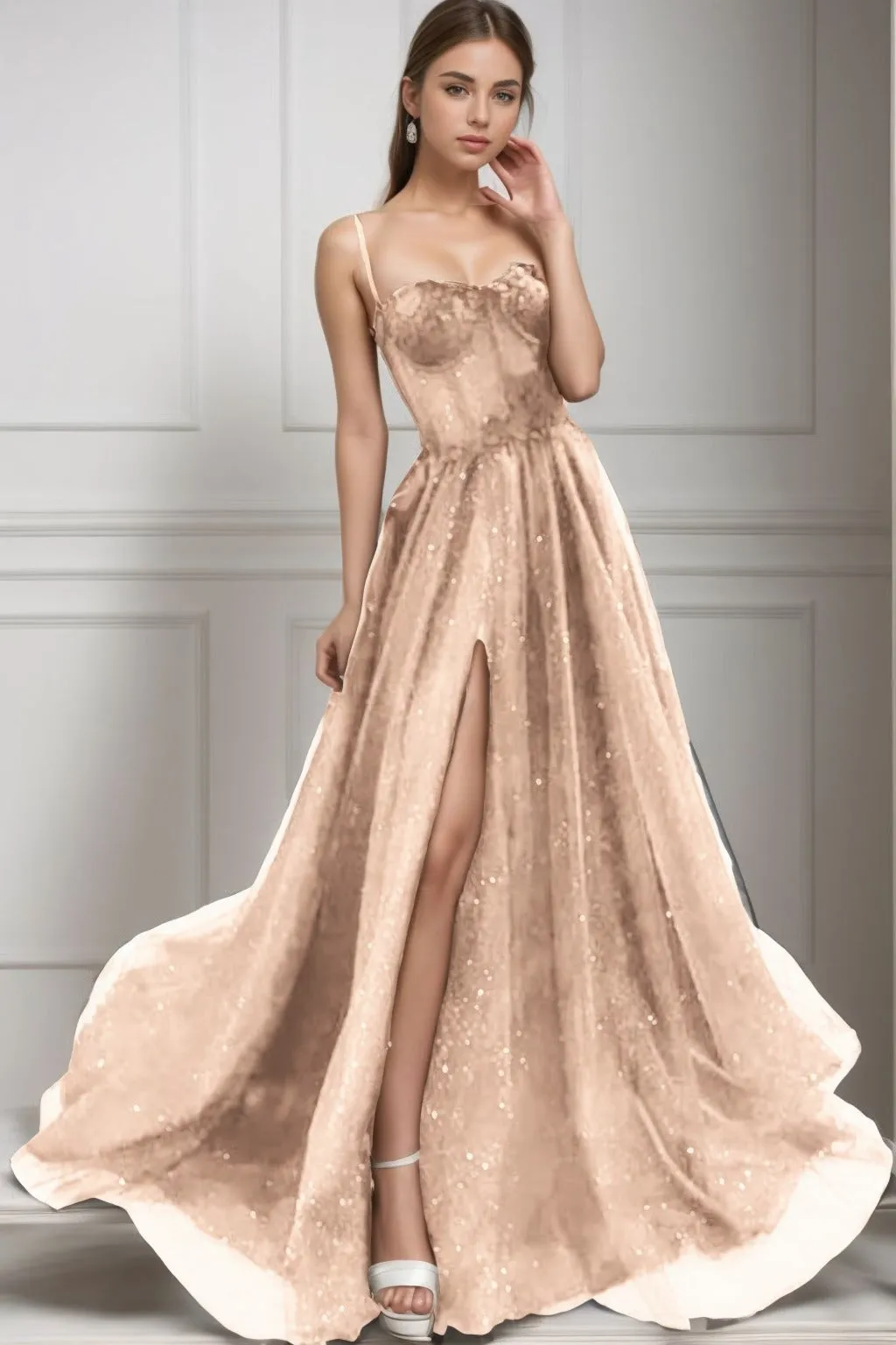 A-Line Sweep-Brush Train Tulle Prom Dress CS0439 sold by Cocomelody product image thumbnail 3