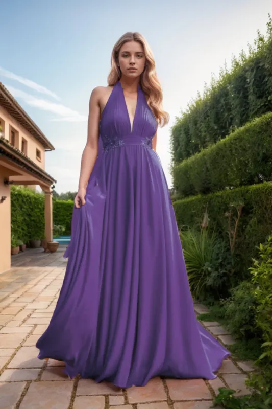 A-Line Sweep-Brush Train Chiffon Prom Dress CS0457 sold by Cocomelody