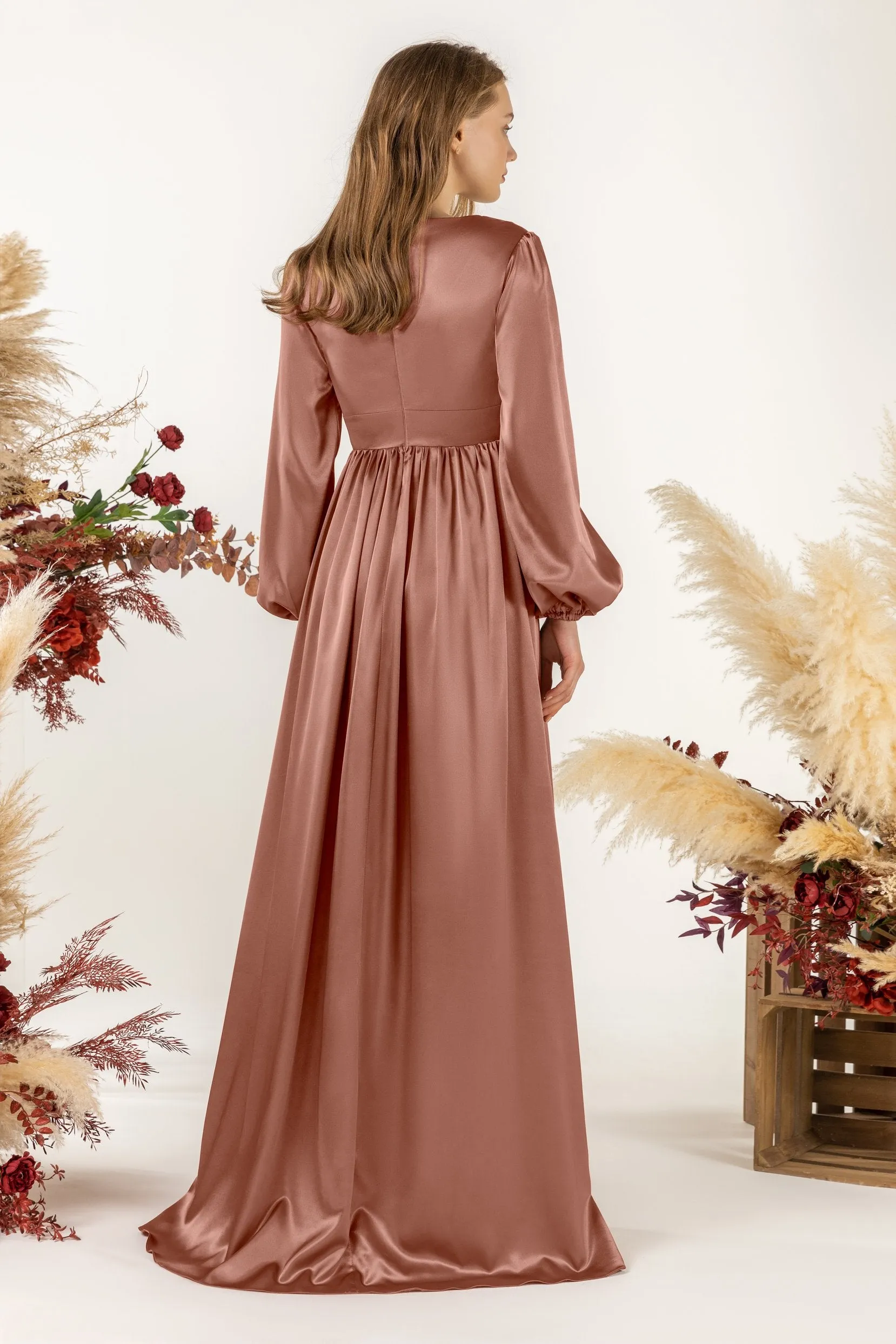 A-Line Sweep Luxe Satin Bridesmaid Dress Formal Dresses CB0508 sold by Cocomelody product image thumbnail 4