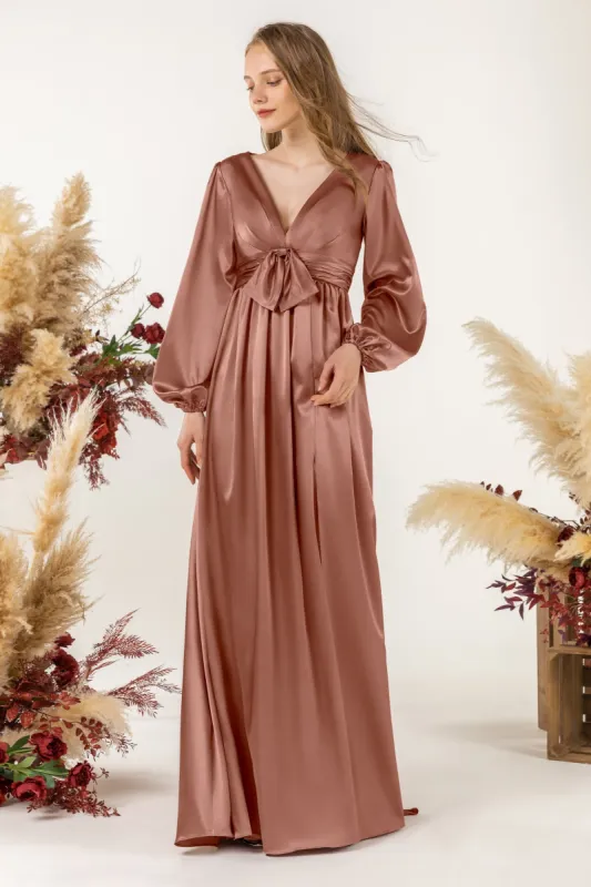 A-Line Sweep Luxe Satin Bridesmaid Dress Formal Dresses CB0508 sold by Cocomelody