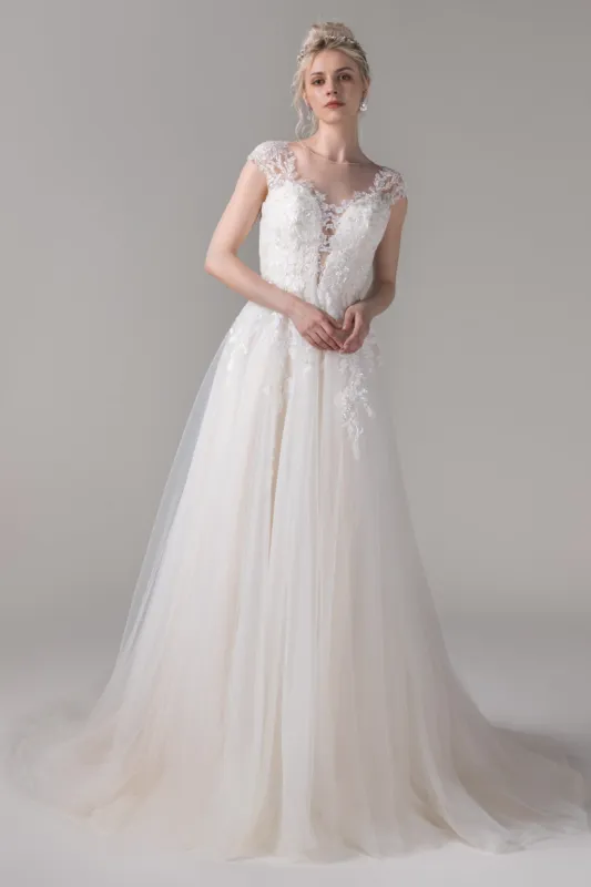 A-Line Court Train Lace Tulle Wedding Dress CW2791 sold by Cocomelody