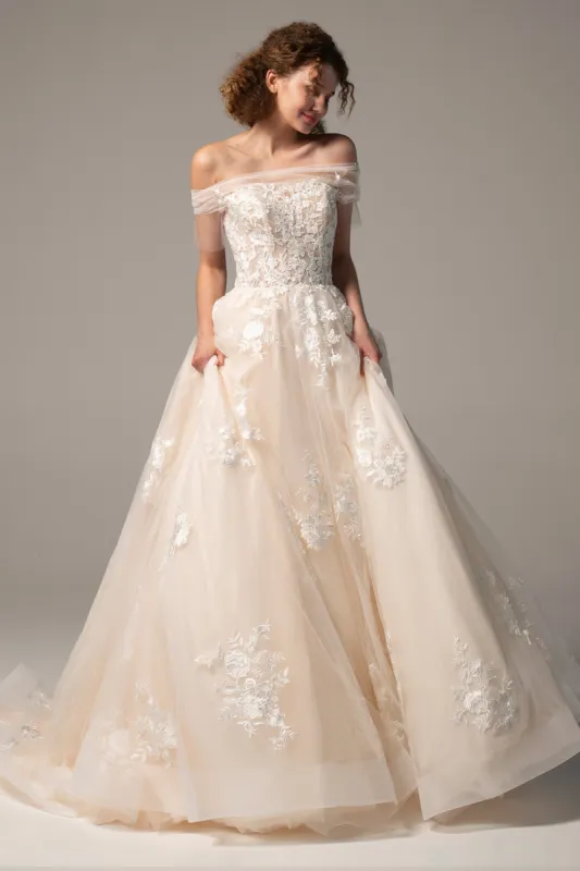 A-Line Court Train Tulle Wedding Dress CW2355 sold by Cocomelody