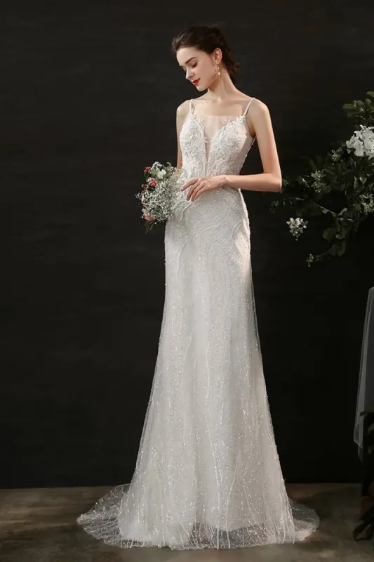 Sheath Sweep-Brush Train Lace Tulle Wedding Dress CW2699 sold by Cocomelody