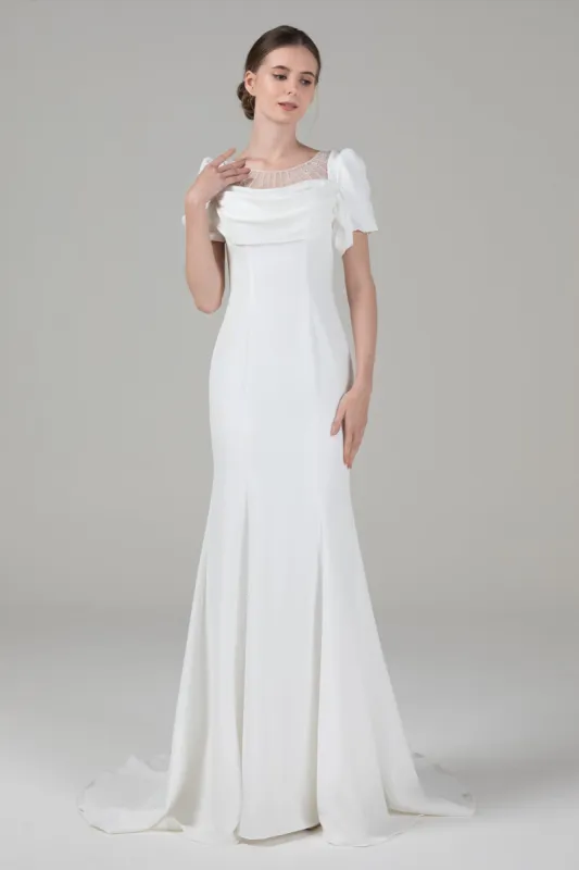 Trumpet Court Train Elastic Cloth Wedding Dress CW2562 sold by Cocomelody