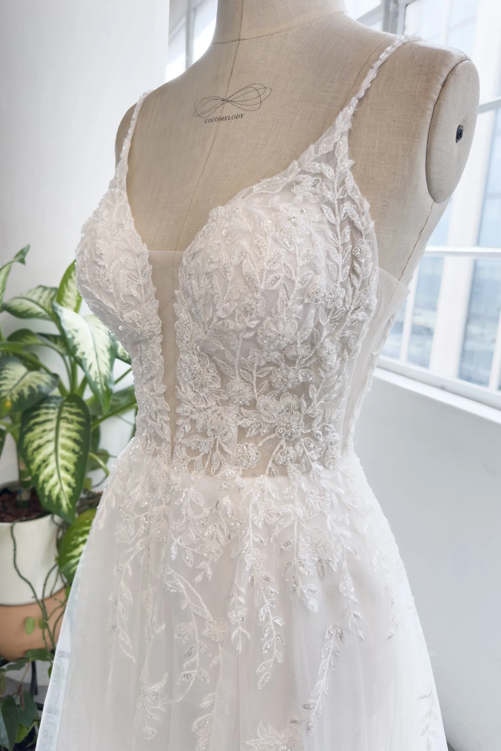 A-Line Cathedral Train Lace Tulle Wedding Dress CW2996 sold by Cocomelody product image thumbnail 3