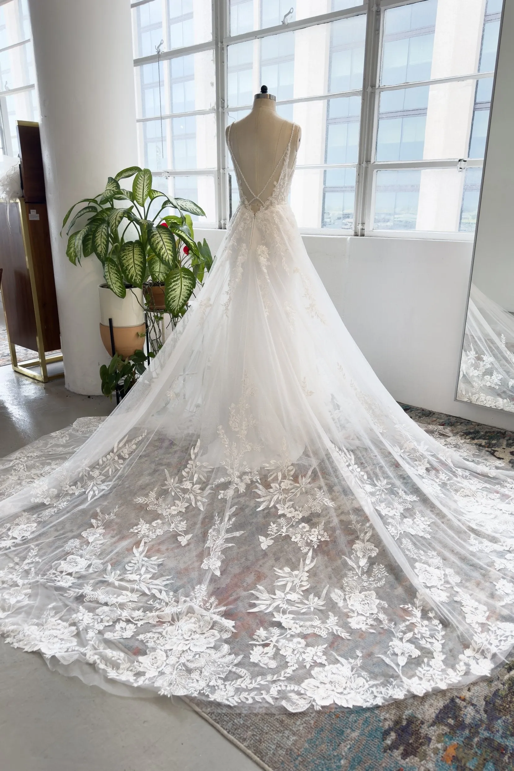 A-Line Cathedral Train Lace Tulle Wedding Dress CW2996 sold by Cocomelody product image thumbnail 2