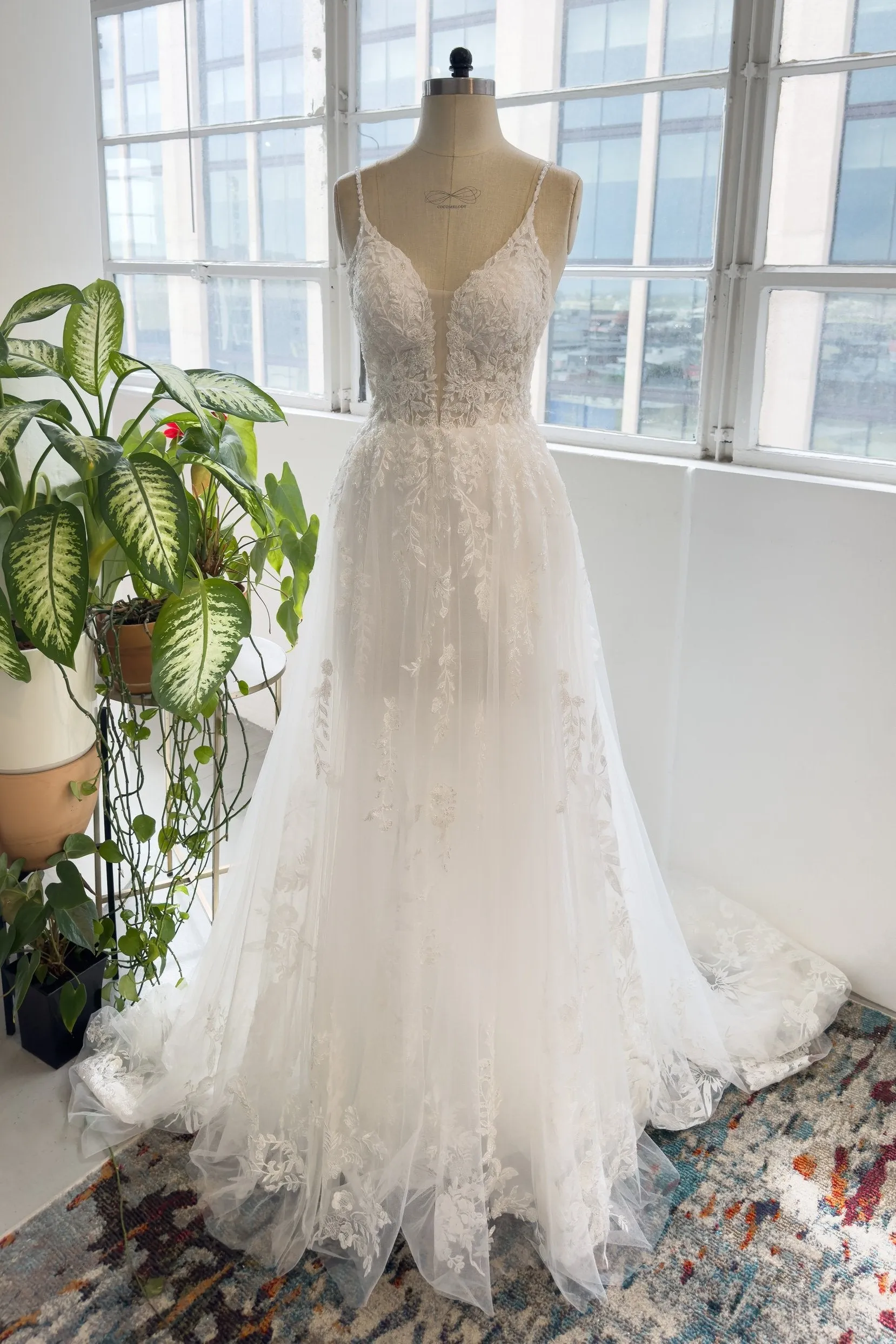 A-Line Cathedral Train Lace Tulle Wedding Dress CW2996 sold by Cocomelody