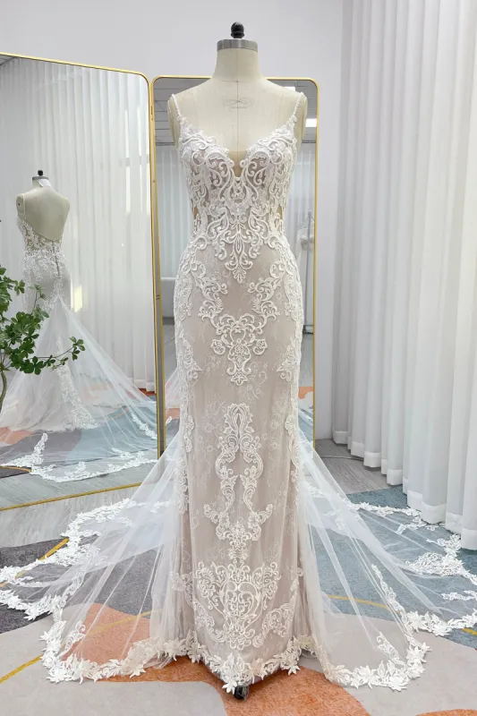 Trumpet-Mermaid Chapel Train Lace Tulle Wedding Dress CW3249 sold by Cocomelody