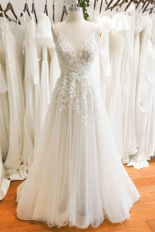 A-Line Sweep-Brush Train Lace Tulle Wedding Dress CW3119 sold by Cocomelody