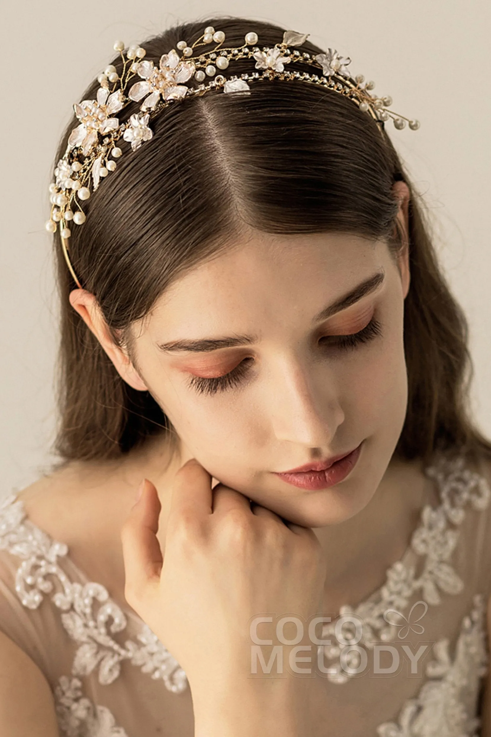 Alloy Headpiece Imitation Pearl Rhinestone Flower CH0178 sold by Cocomelody