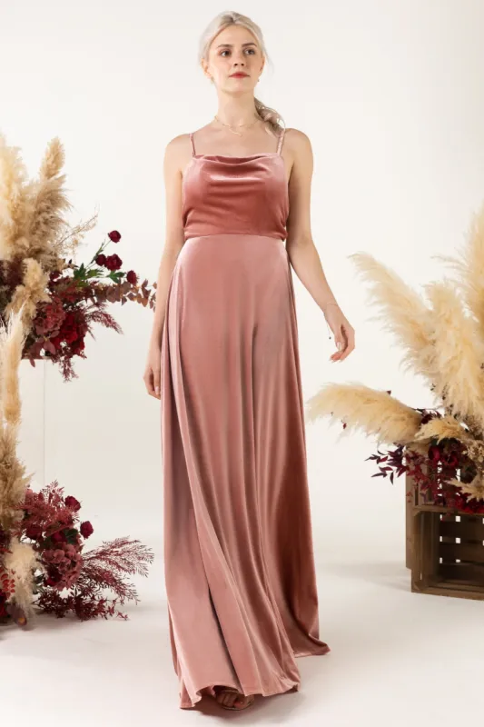 A-Line Sweep-Brush Train Velvet Bridesmaid Dress Formal Dresses CB0536 sold by Cocomelody