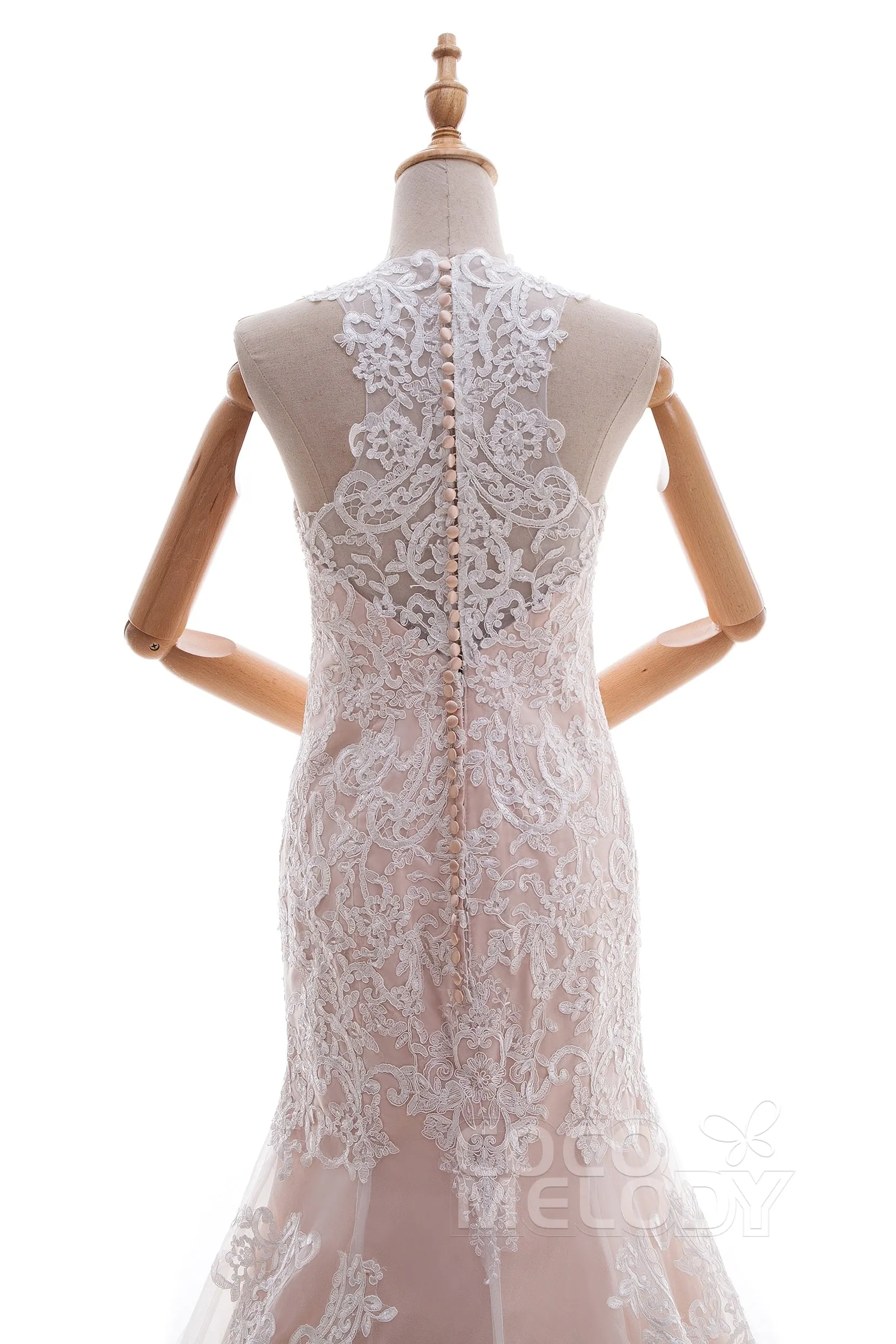 Trumpet-Mermaid Court Train Lace Tulle Wedding Dress LD4519 sold by Cocomelody product image thumbnail 5