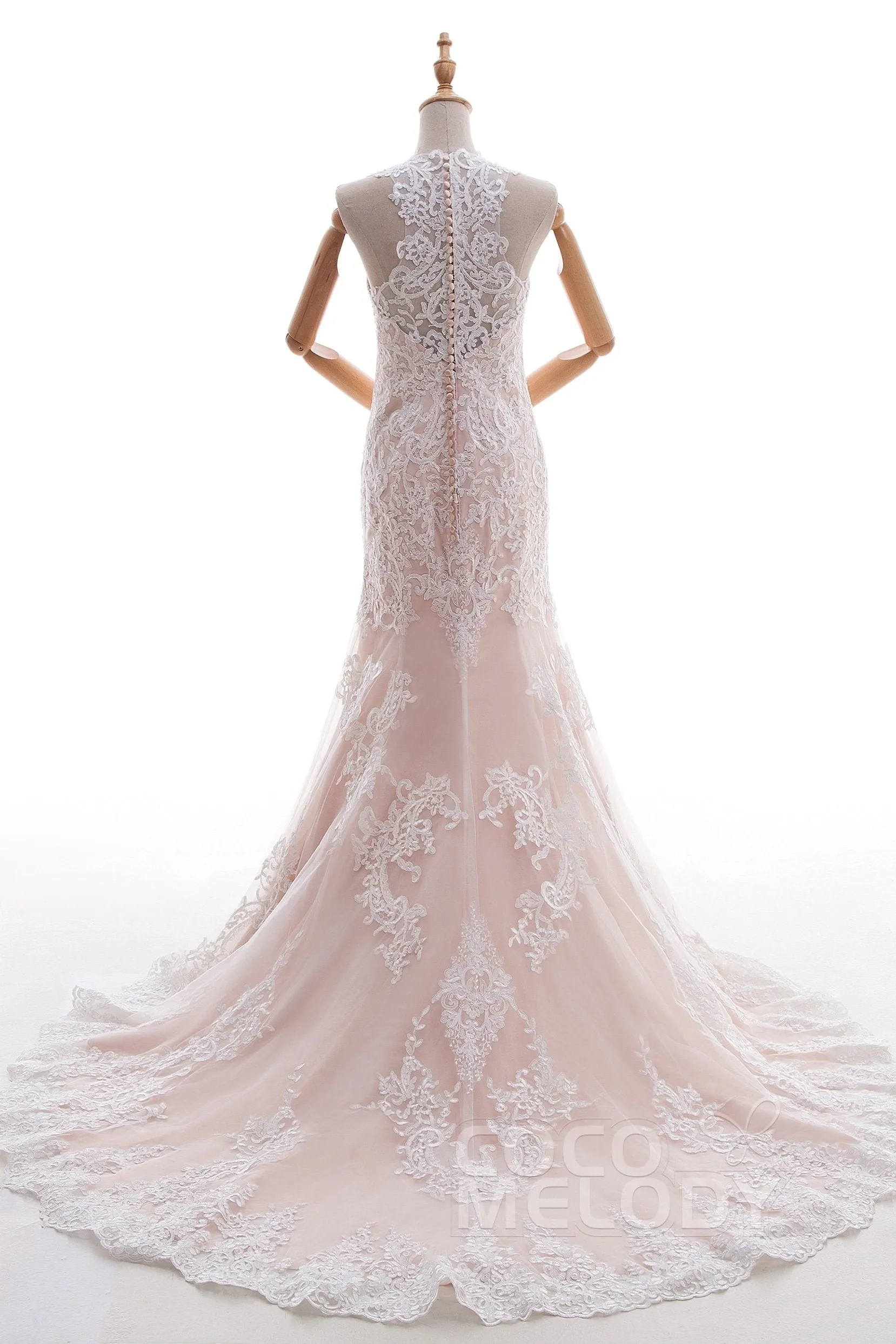 Trumpet-Mermaid Court Train Lace Tulle Wedding Dress LD4519 sold by Cocomelody product image thumbnail 2