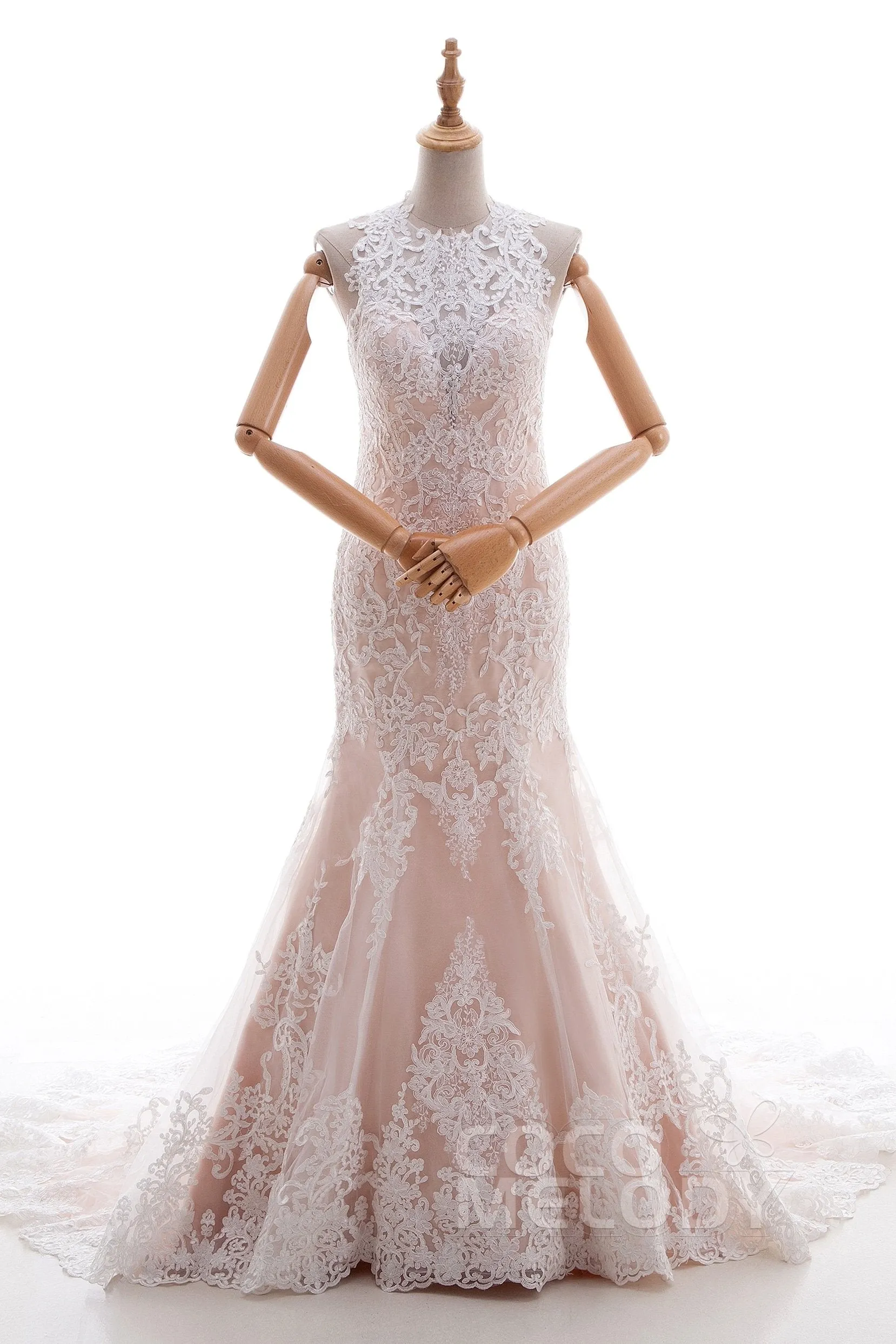 Trumpet-Mermaid Court Train Lace Tulle Wedding Dress LD4519 sold by Cocomelody