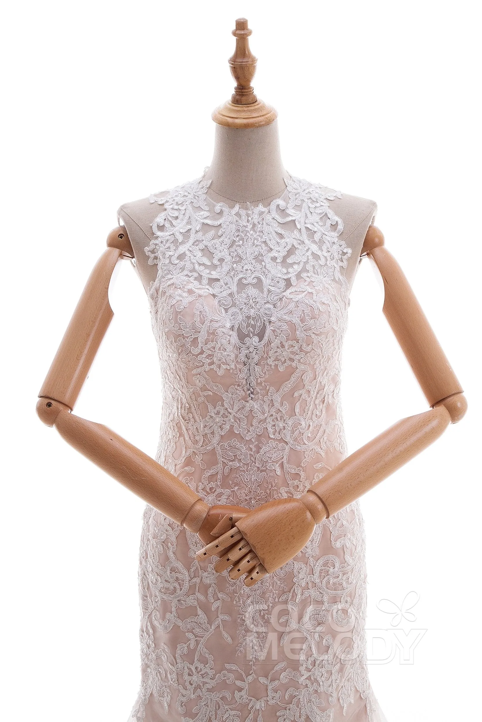 Trumpet-Mermaid Court Train Lace Tulle Wedding Dress LD4519 sold by Cocomelody product image thumbnail 3