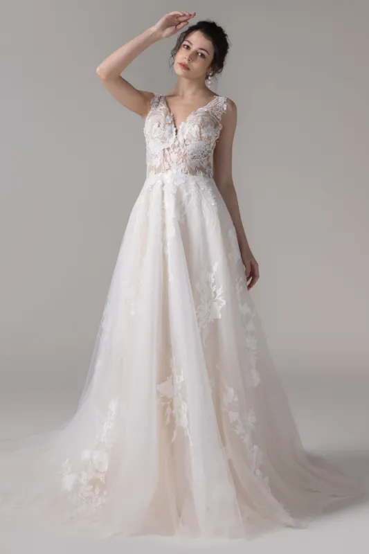 A-Line Court Train Lace Soft Yarn Wedding Dress CW2788 sold by Cocomelody