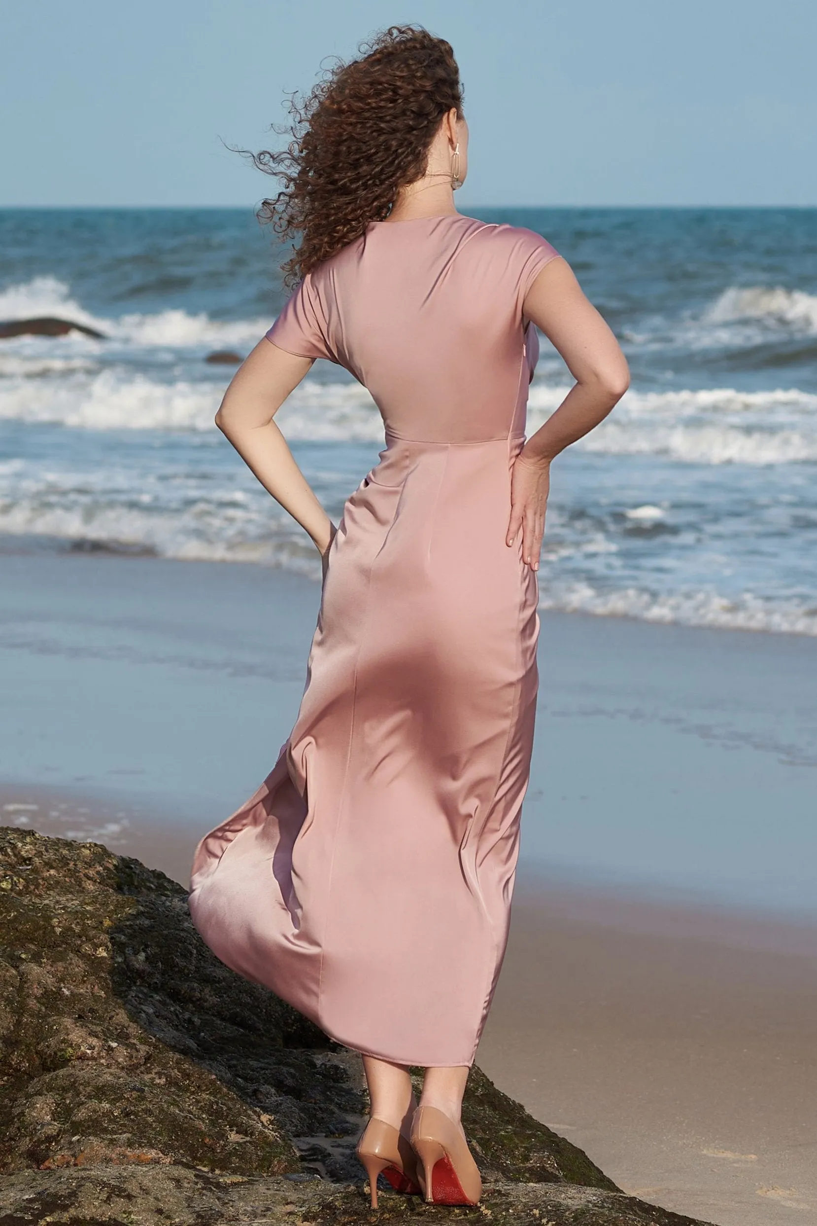 Sheath-Column Ankle Length Silk Blend Dress CG0085 sold by Cocomelody product image thumbnail 2