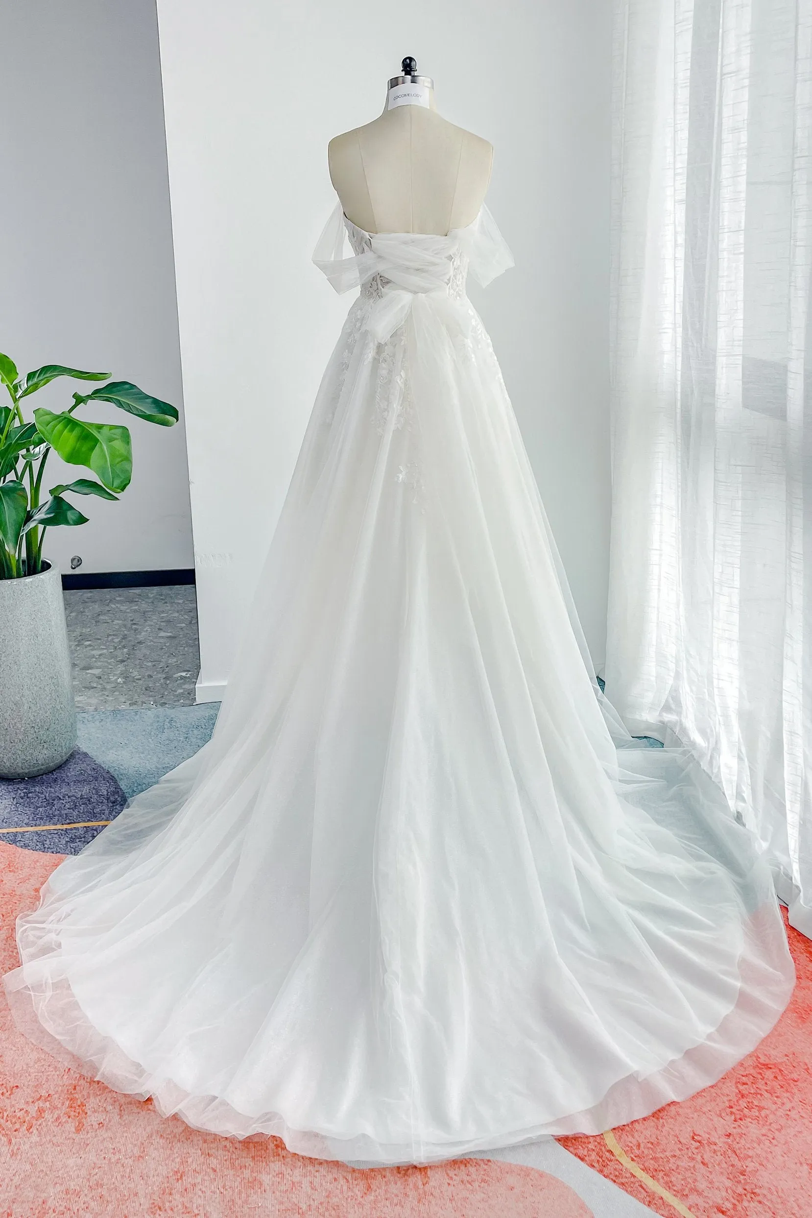 A-Line Court Train Lace Tulle Wedding Dress CW3155 sold by Cocomelody product image thumbnail 2