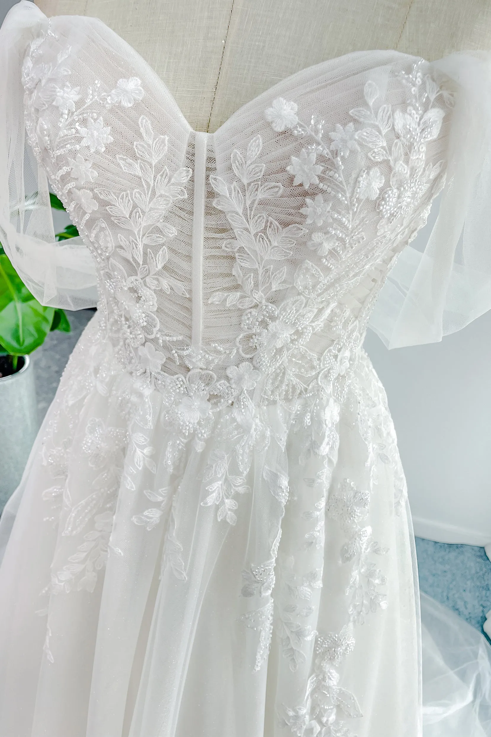 A-Line Court Train Lace Tulle Wedding Dress CW3155 sold by Cocomelody product image thumbnail 5