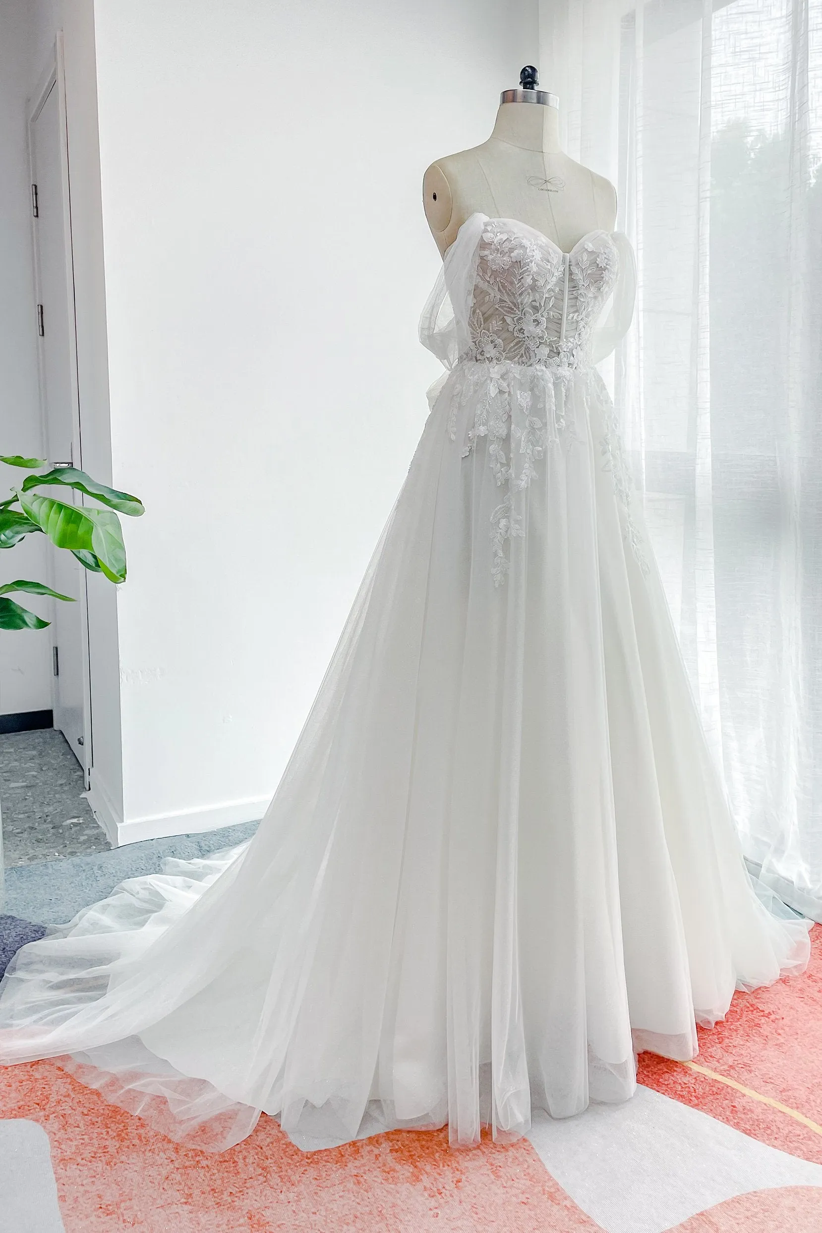 A-Line Court Train Lace Tulle Wedding Dress CW3155 sold by Cocomelody product image thumbnail 3
