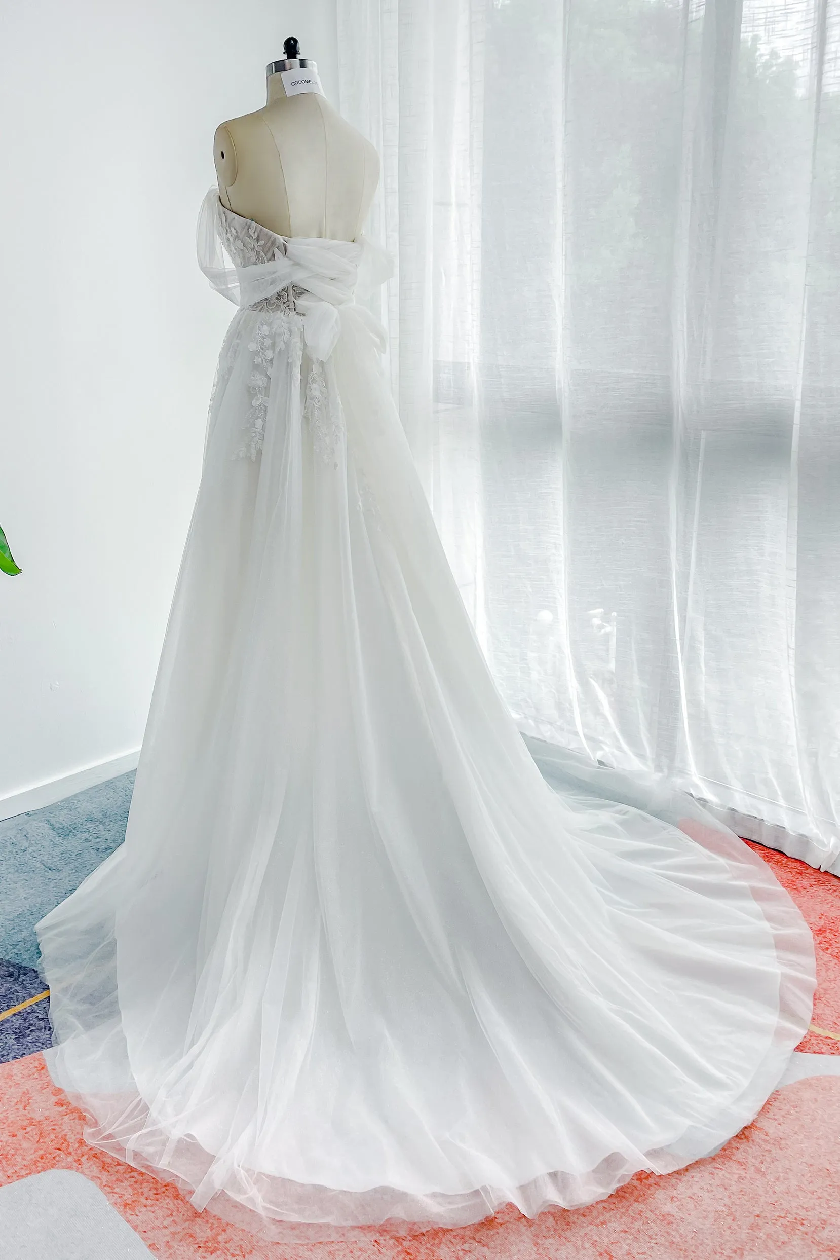 A-Line Court Train Lace Tulle Wedding Dress CW3155 sold by Cocomelody product image thumbnail 4