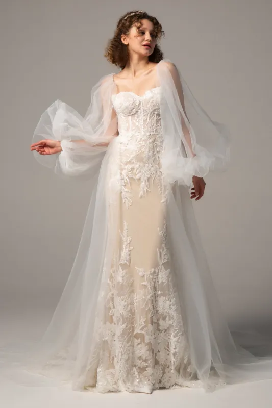 Trumpet Court Train Tulle Knitted Wedding Dress CW2360 sold by Cocomelody