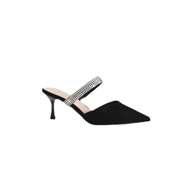 Black Rhinestone Pointy Stiletto heel Sandals 671551594825 sold by Cocomelody