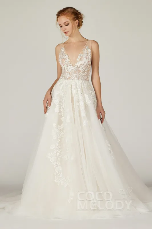 A-Line Court Train Tulle Wedding Dress CW2290 sold by Cocomelody
