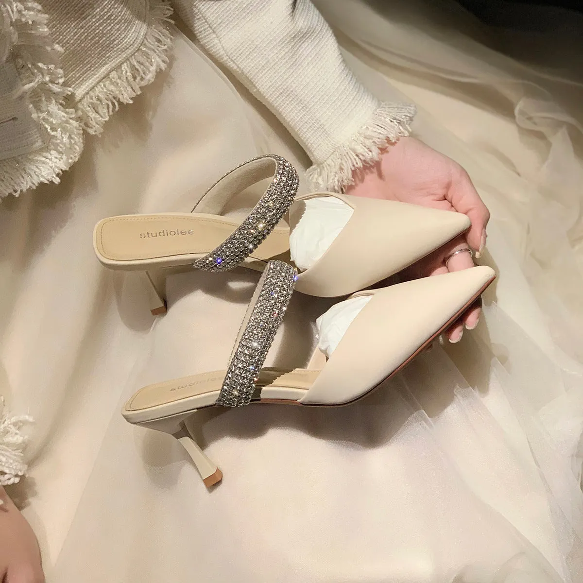 Black Rhinestone Pointy Stiletto heel Sandals 671551594825 sold by Cocomelody product image thumbnail 2