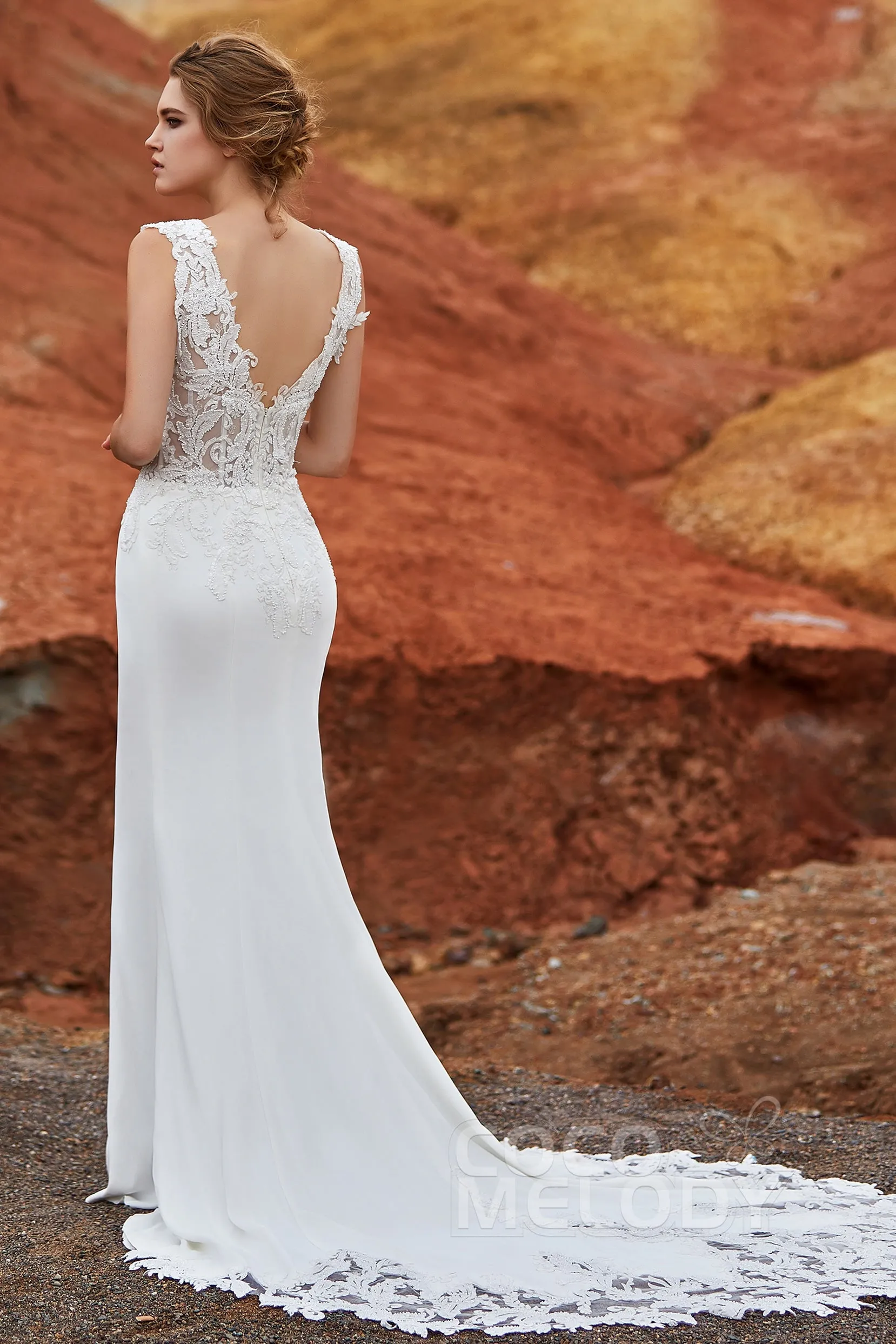 Mermaid Chapel Train Knitted Fabric Wedding Dress LD5816 sold by Cocomelody product image thumbnail 2