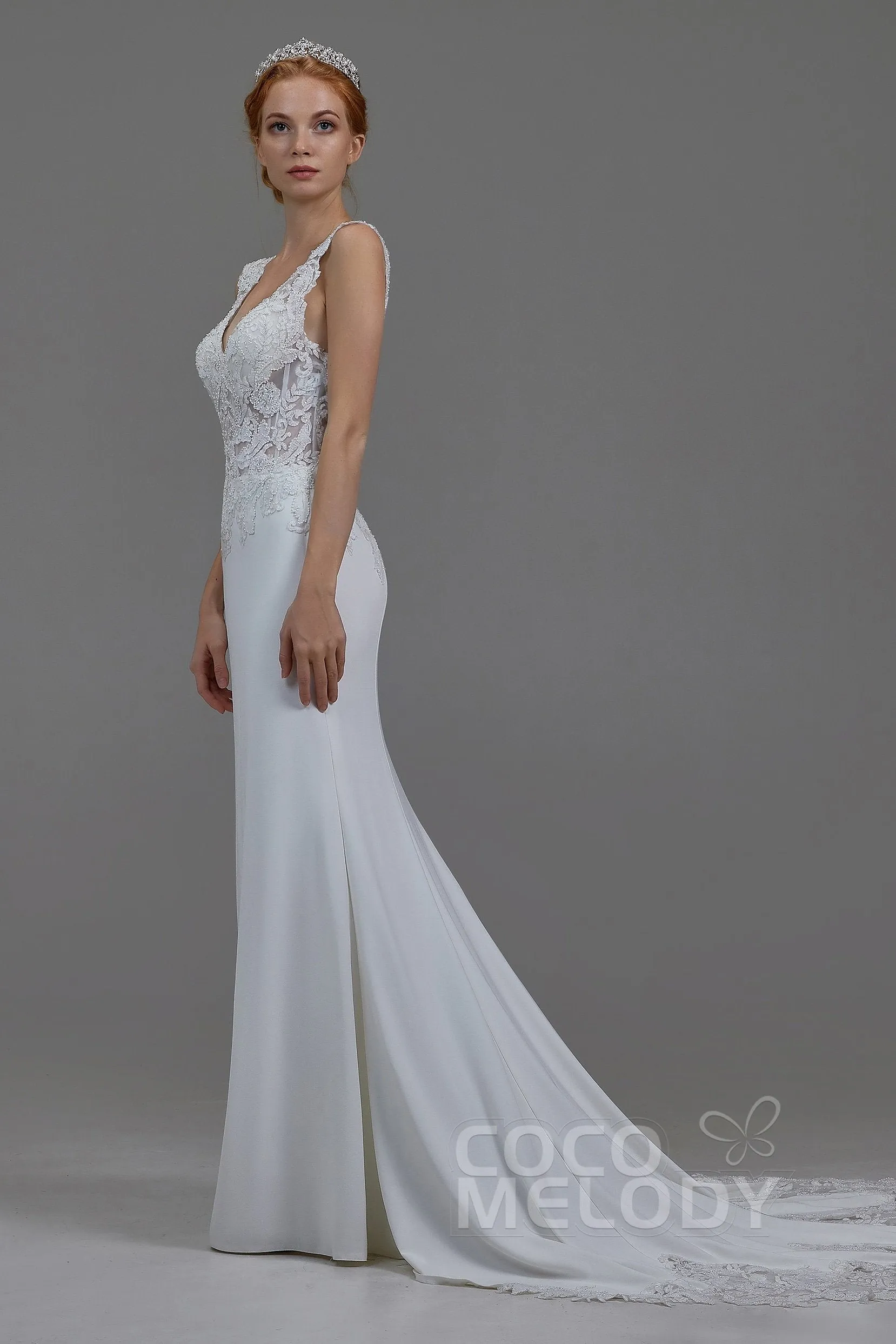 Mermaid Chapel Train Knitted Fabric Wedding Dress LD5816 sold by Cocomelody product image thumbnail 5