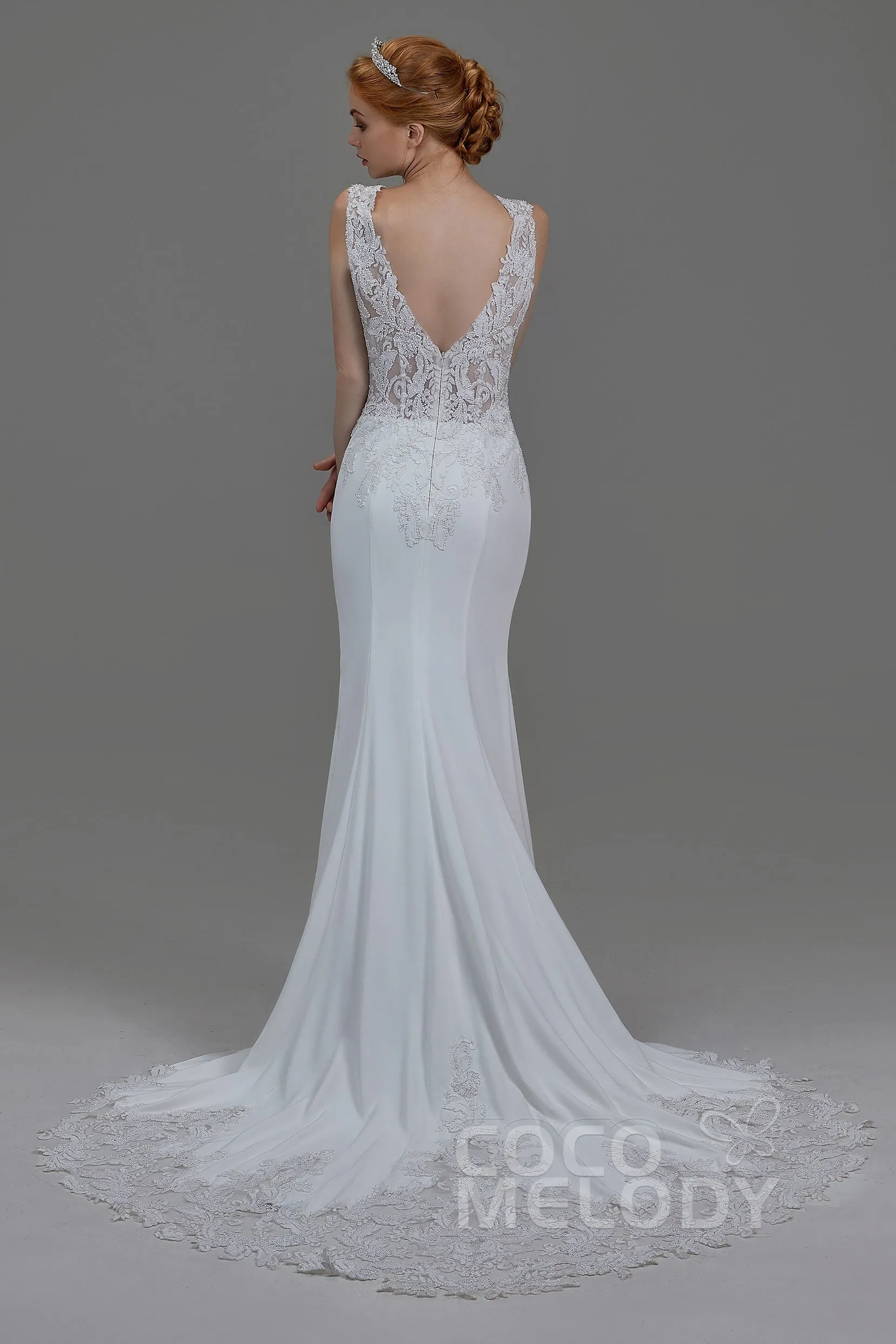 Mermaid Chapel Train Knitted Fabric Wedding Dress LD5816 sold by Cocomelody product image thumbnail 4