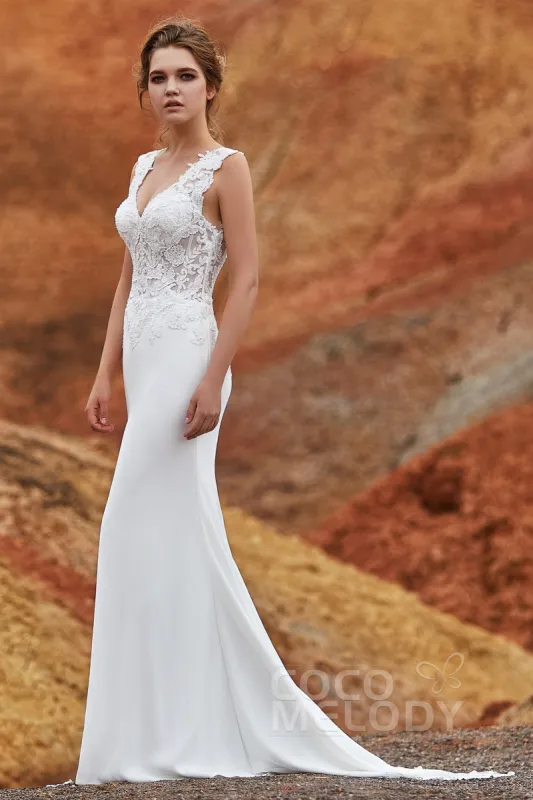 Mermaid Chapel Train Knitted Fabric Wedding Dress LD5816 sold by Cocomelody