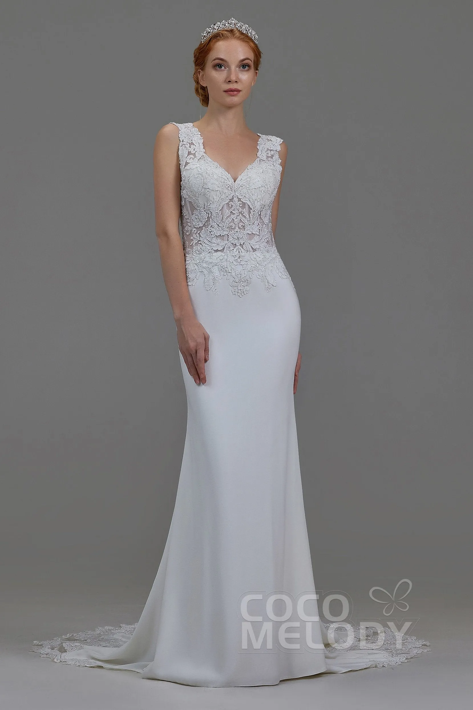 Mermaid Chapel Train Knitted Fabric Wedding Dress LD5816 sold by Cocomelody product image thumbnail 3