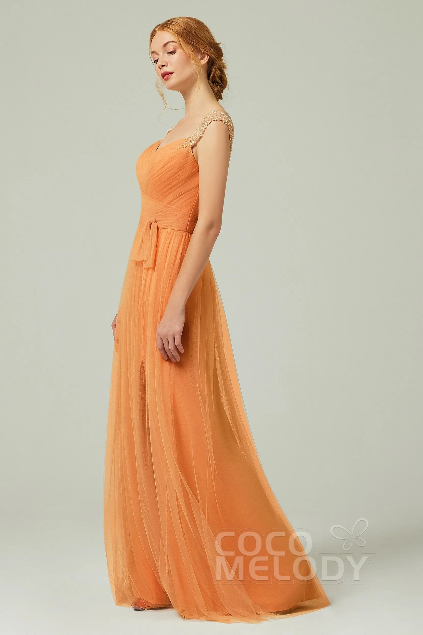 A-Line Floor Length Tulle Bridesmaid Dress CB0313 sold by Cocomelody product image thumbnail 3