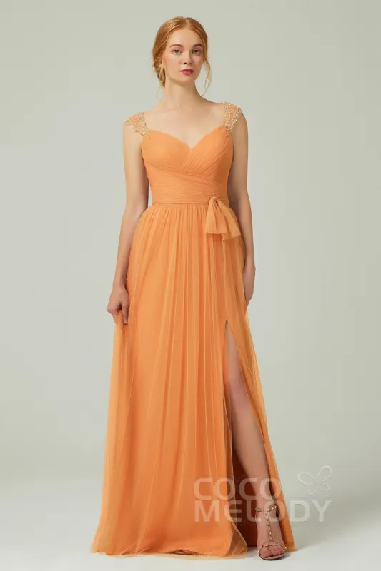 A-Line Floor Length Tulle Bridesmaid Dress CB0313 sold by Cocomelody