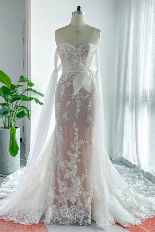Trumpet-Mermaid Chapel Train Lace Tulle Wedding Dress CW3134 sold by Cocomelody