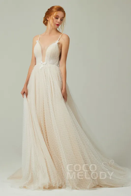 A-Line Court Train Tulle Wedding Dress CW2164CR sold by Cocomelody