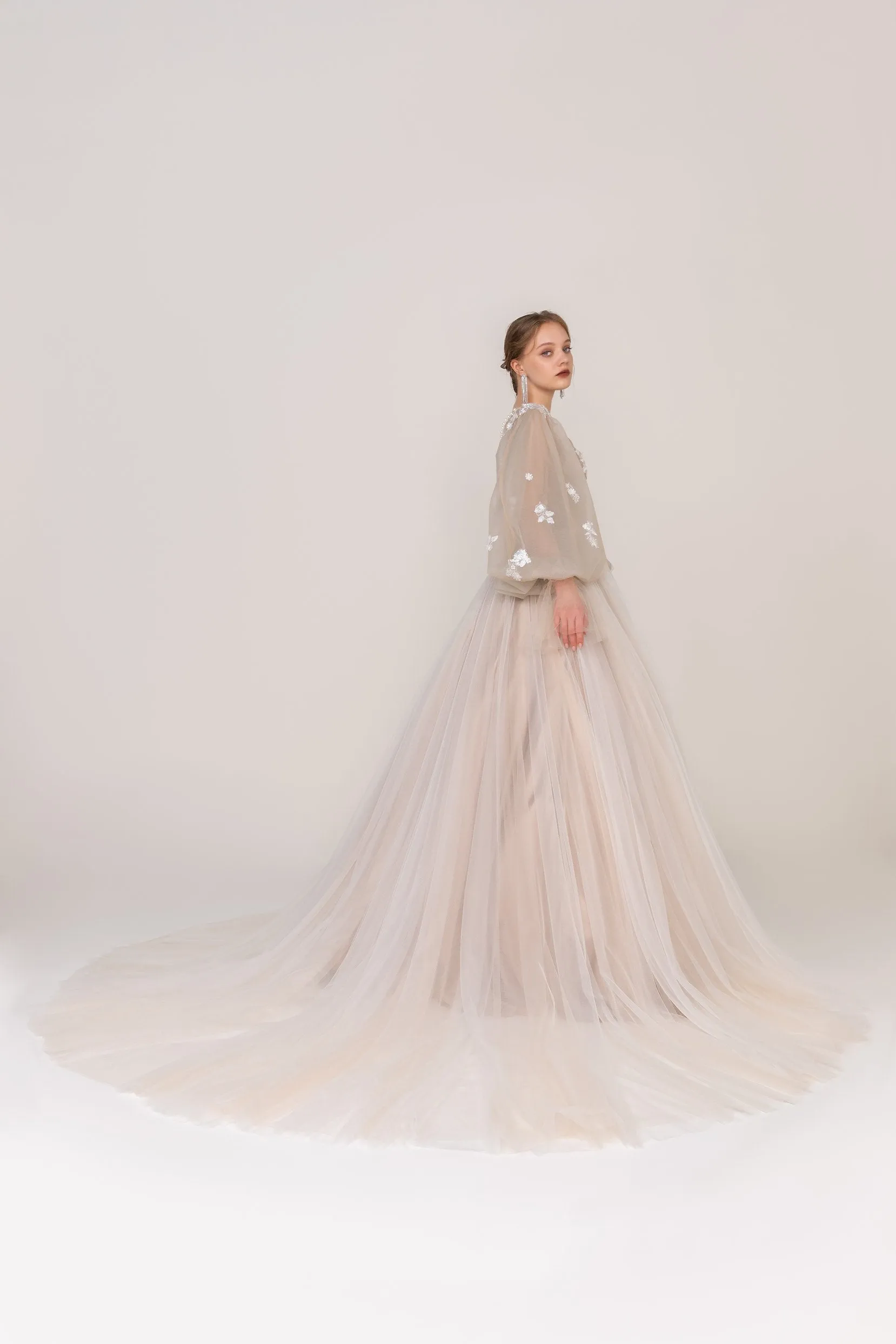 A-Line Court Train Tulle Wedding Dress CW2421 sold by Cocomelody product image thumbnail 4