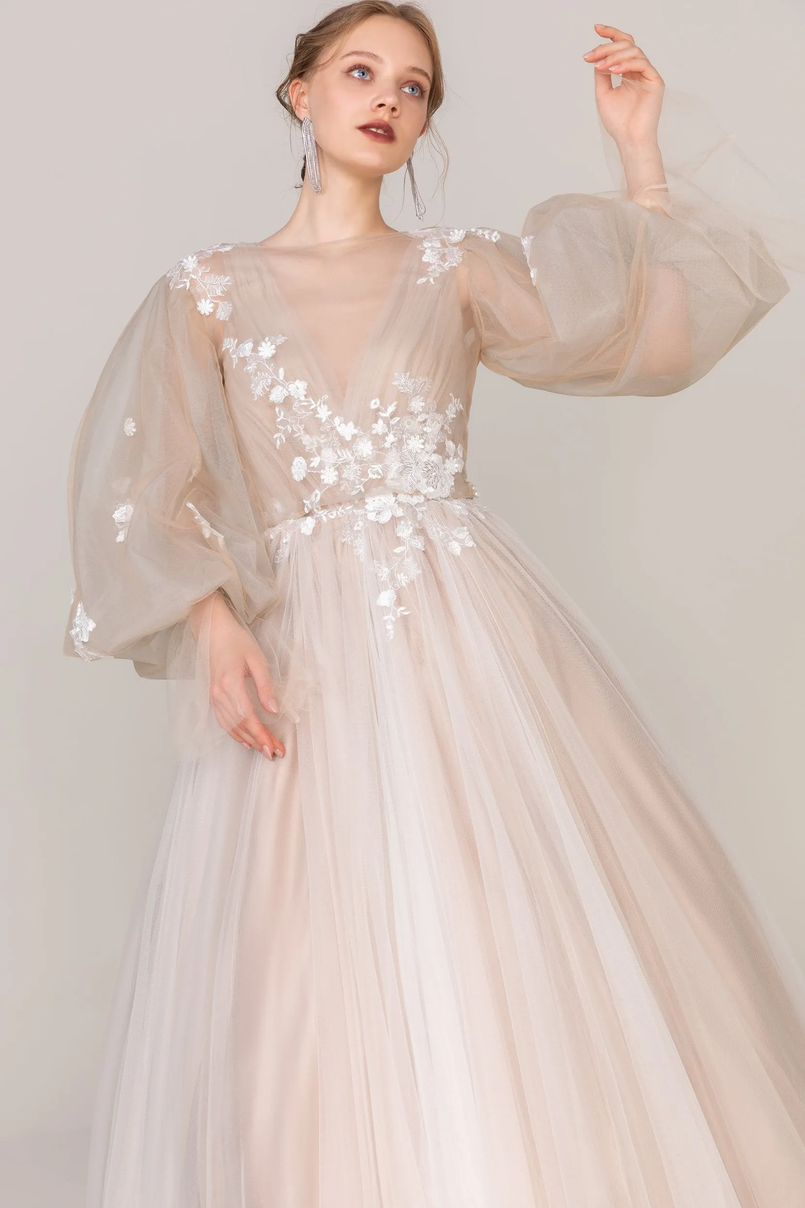 A-Line Court Train Tulle Wedding Dress CW2421 sold by Cocomelody product image thumbnail 5