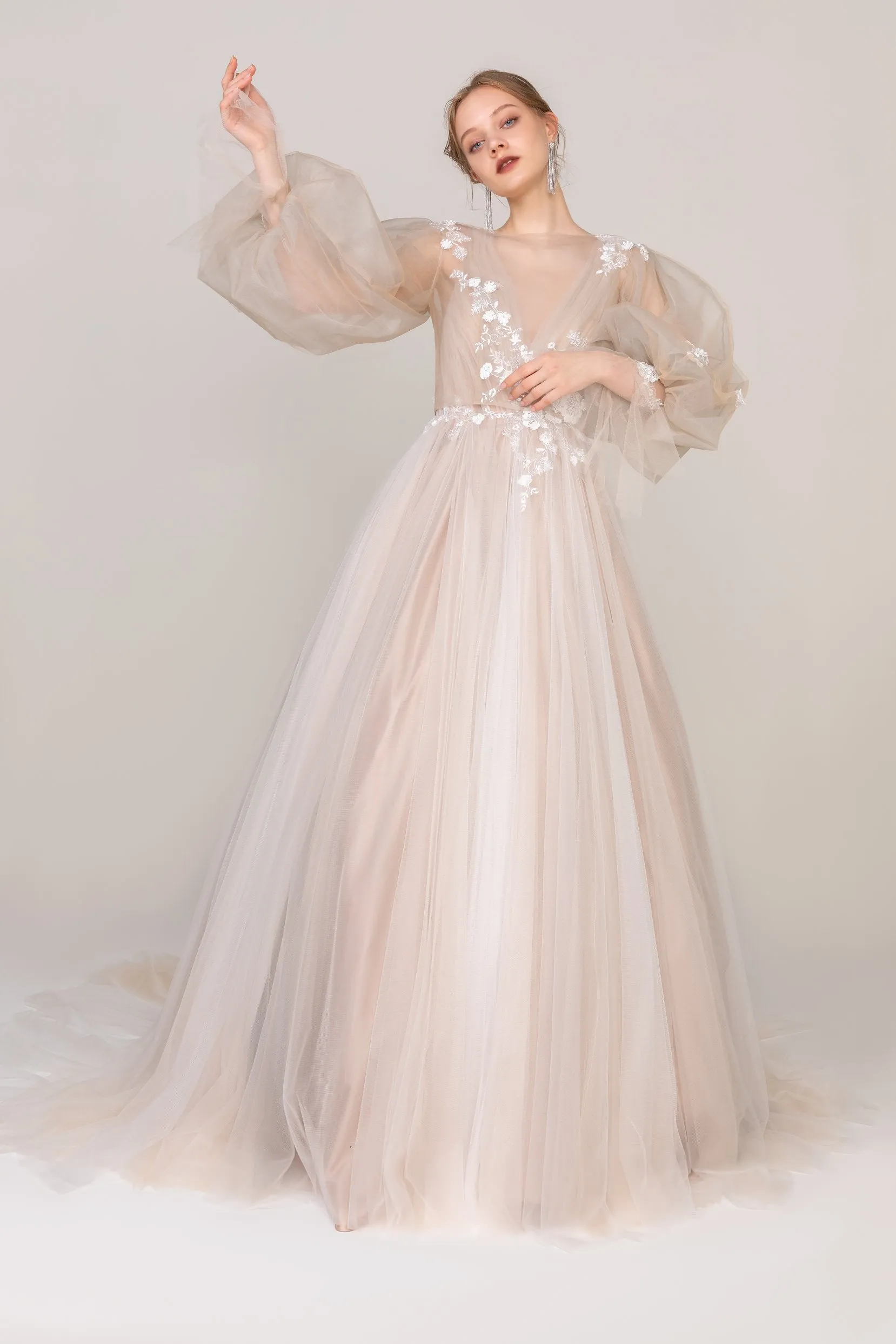 A-Line Court Train Tulle Wedding Dress CW2421 sold by Cocomelody product image thumbnail 3