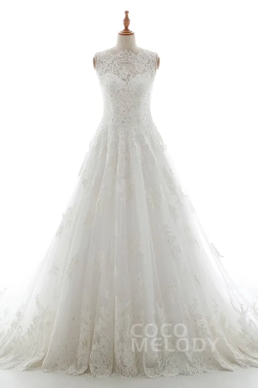 A-Line Court Train Tulle Lace Organza Wedding Dress LD5191 sold by Cocomelody