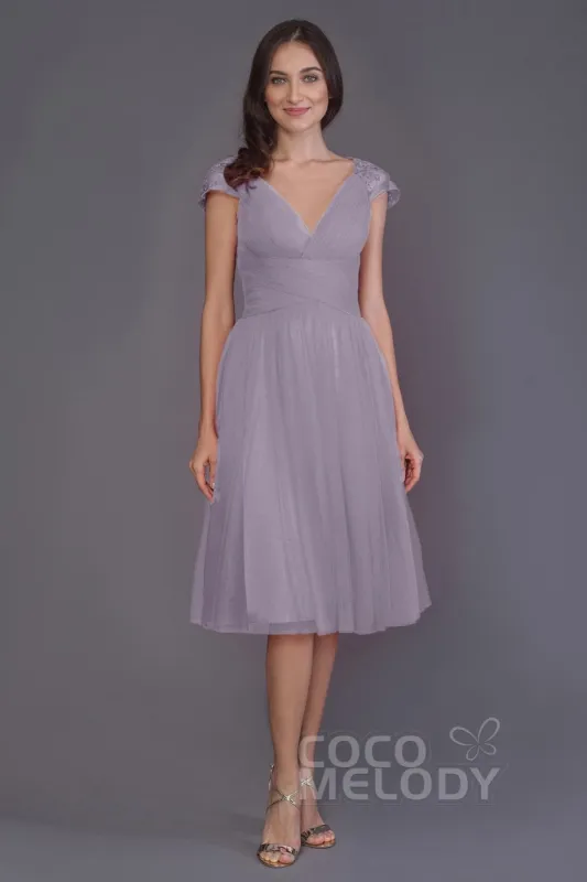 A-Line Knee Length Tulle Bridesmaid Dress PR3515CR made by Cocomelody