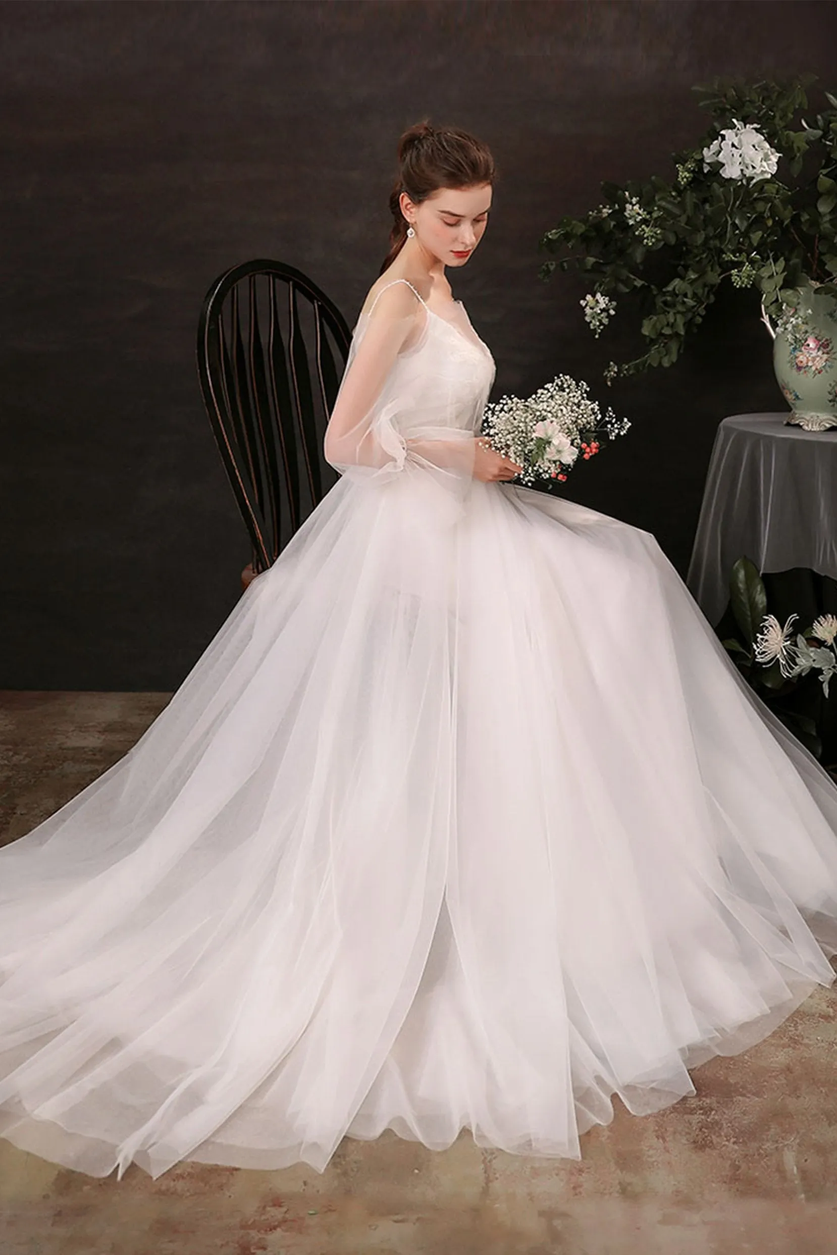 A-Line Floor Length Lace Tulle Wedding Dress CW2688 sold by Cocomelody product image thumbnail 5