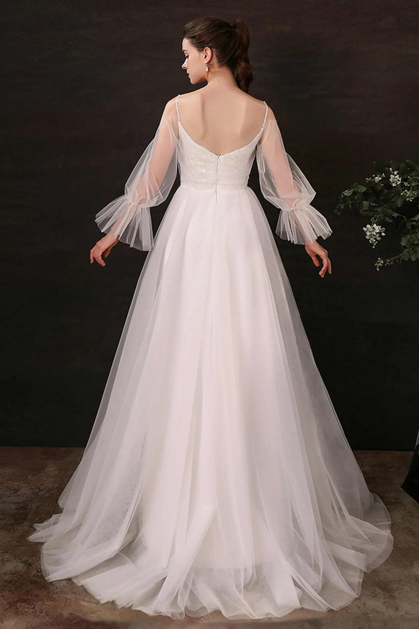 A-Line Floor Length Lace Tulle Wedding Dress CW2688 sold by Cocomelody product image thumbnail 2