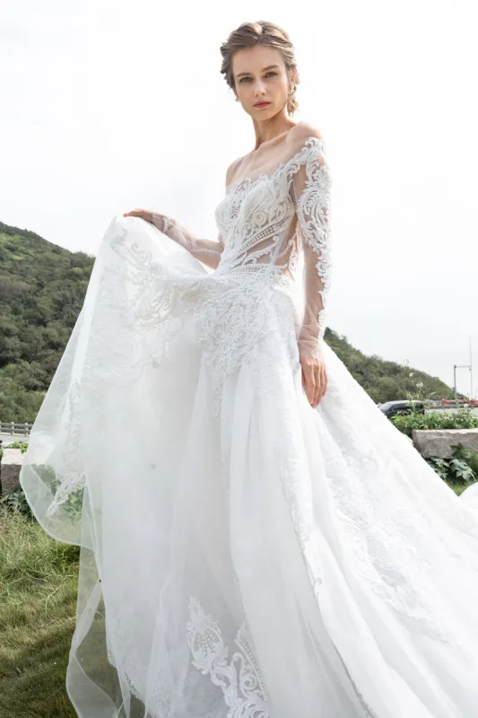 Princess Cathedral Train Tulle Lace Wedding Dress CW2388 sold by Cocomelody