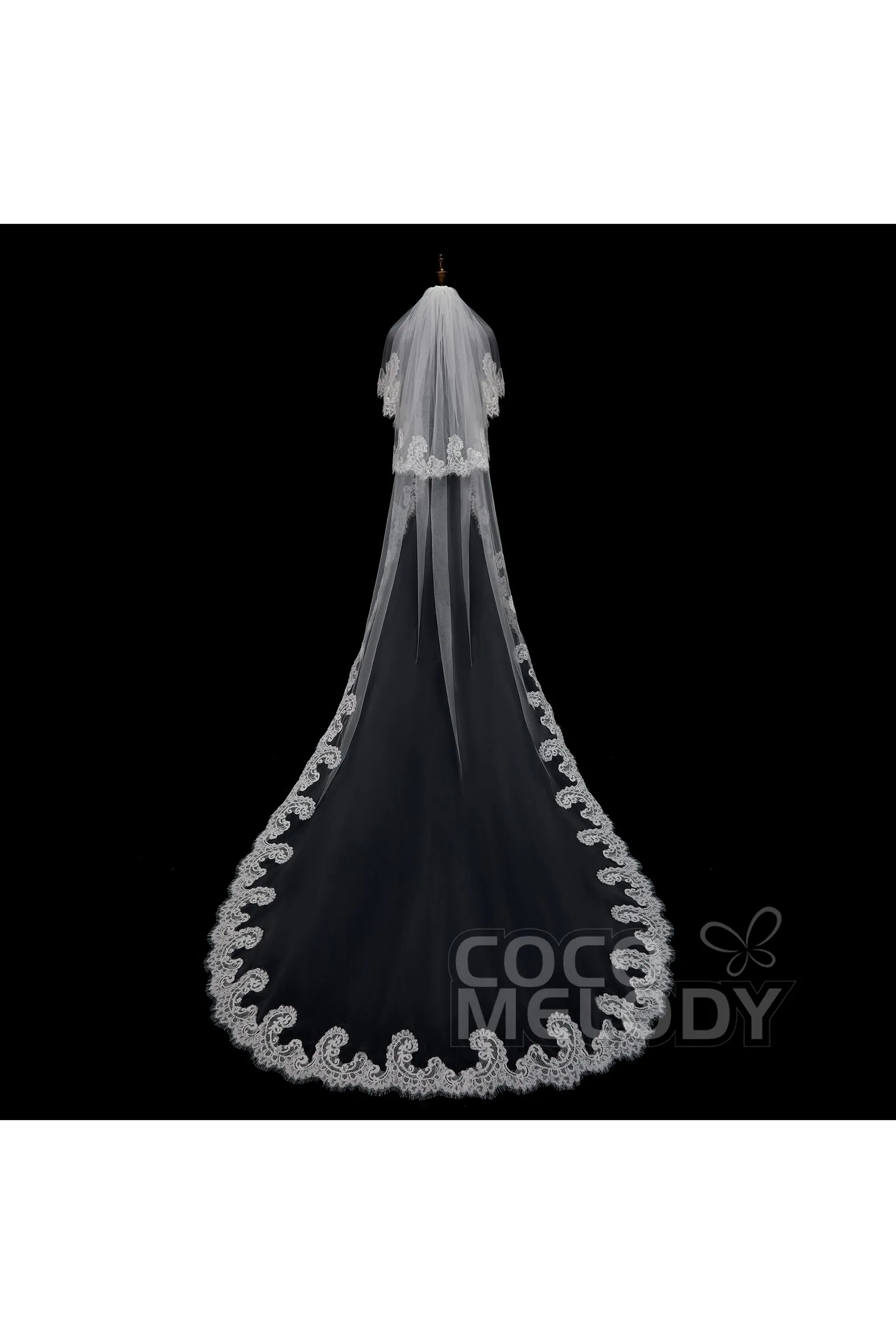 One-tier Lace Edge Tulle Hip Veils with Appliques AV180007 sold by Cocomelody