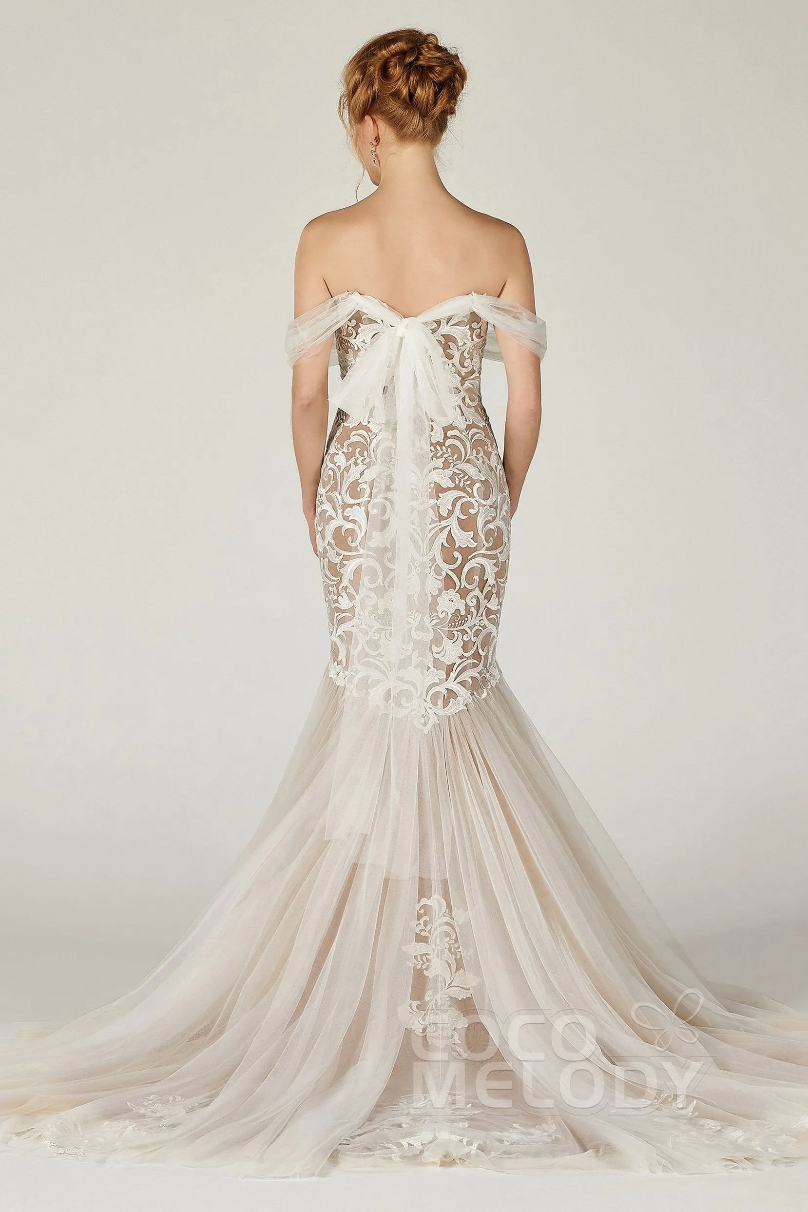 Trumpet Court Train Tulle Elastic Satin Wedding Dress CW2126 sold by Cocomelody product image thumbnail 4