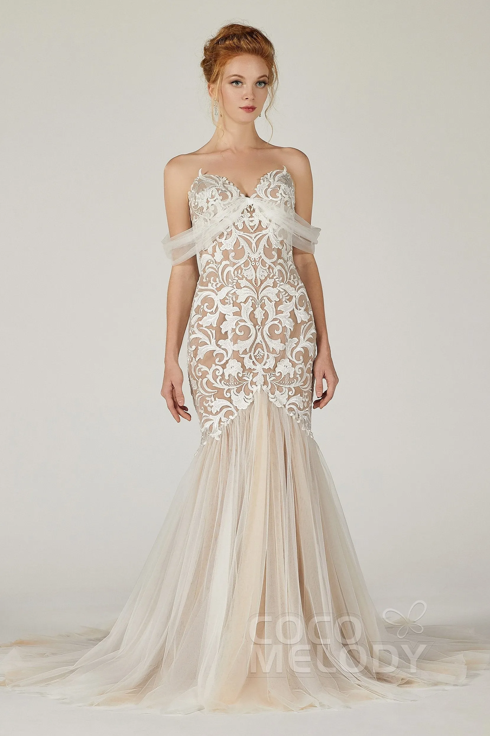 Trumpet Court Train Tulle Elastic Satin Wedding Dress CW2126 sold by Cocomelody product image thumbnail 3